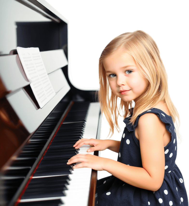 little curious blonde girl playing piano looking at the camera.png