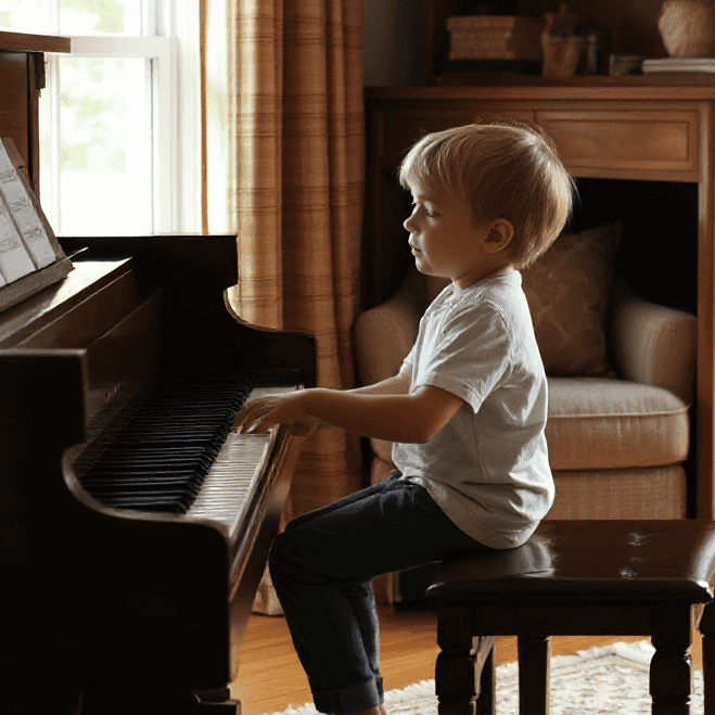little boy playing grand piano in a living room.png