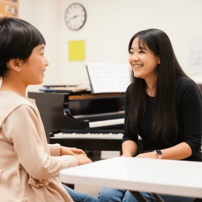 asian boy meeting his asian piano teacher in a music room.png